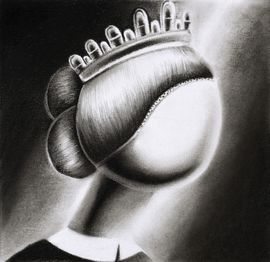 black and white drawing of a woman with a crown on her head