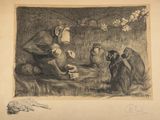 an image of a drawing of a monkey and a monkey sitting on the ground