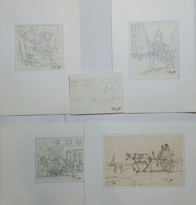 several drawings of a horse drawn carriage and a horse drawn carriage