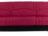 a red futon couch with black legs and a black base