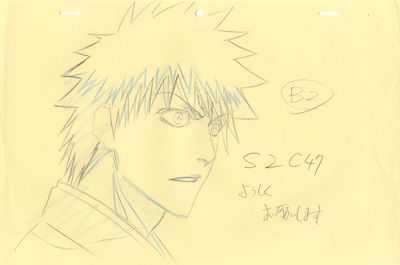 dessin représentant un jeune homme aux cheveux bleus et portant des lunettes, réalisé sur une feuille de papier