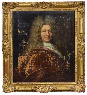 un tableau représentant un homme aux cheveux longs, dans un cadre doré