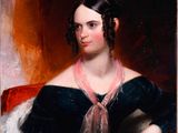 a painting of a woman in a black dress with a pink scarf