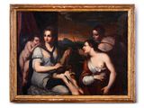 une image représentant un tableau où l'on voit trois femmes assises dans une pièce