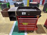 a red tool box sitting on top of a table