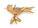 une broche en forme d'oiseau en or et diamants, signée Van Cleef