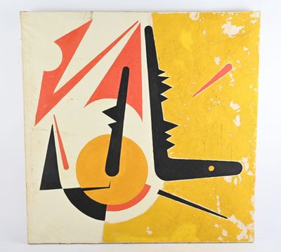 une image représentant une peinture d'une horloge et d'un couteau sur fond jaune