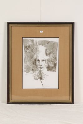 une photo d'un dessin représentant un homme avec une plume sur la tête