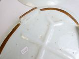 a white plate that has a brown stripe on it