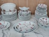 beaucoup d'assiettes et de bols sur la table