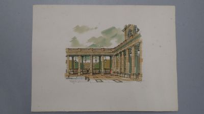 une image représentant le dessin d'un bâtiment surmonté d'une horloge