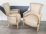 pair of french louis xvi style armchairs with upholstered seats