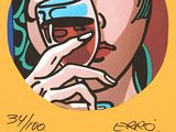 un tableau représentant une femme tenant un verre de vin