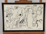 drawing of a group of people on a white background in a black frame
