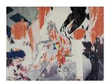 peinture abstraite dans des tons d'orange, de blanc et de noir sur fond blanc