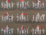 de nombreuses photos différentes d'un homme avec un parapluie rouge