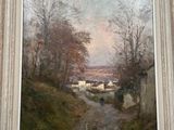 an image of a painting of a country road in a frame
