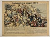 an old newspaper with a drawing of a battle between two men on horseback