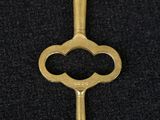 a close up of a gold key on a black surface