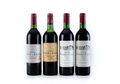 quatre bouteilles de vin sont alignées sur une surface blanche