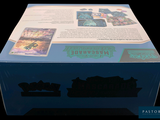 a blue box with a picture of a castle on it