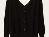 black v - neck cardigan sweater with buttons