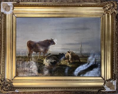 École Française du XIXème siècle Pâturage en bord de rivière…