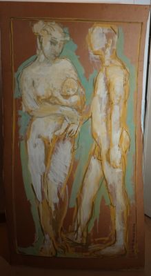 un tableau représentant deux nus debout l'un à côté de l'autre