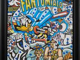 tableau encadré représentant un groupe de personnages de dessins animés accroché au mur
