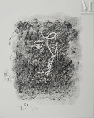 Lithographie originale de Georges Braque - Profil cubiste en gris - Photo 1