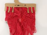 baby girl ' s red ruffled diaper bloomer with a wooden hanger