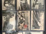 several old black and white photographs of people and buildings