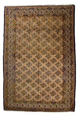 tapis persan ancien à motif floral sur fond beige