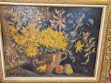 a picture of a painting of a vase of flowers on a table