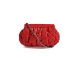 red quilted purse with chain strap and chain closure