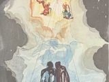 a painting of two people on a swing in the sky