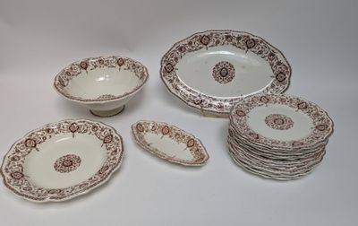 many plates and bowls that are sitting on a table