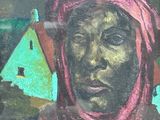 a painting of a woman with a pink head scarf