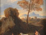 une image représentant un tableau d'un homme avec un cheval et un troupeau de moutons