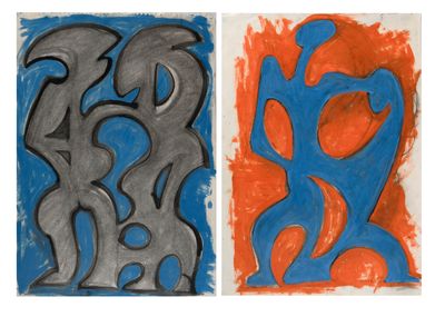 Deux tableaux, de couleurs et de formes différentes, sont représentés sur un fond blanc.