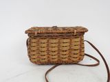 vintage woven rattan purse with leather strap