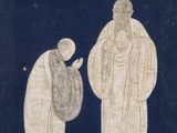 an old painting of a man and a woman standing next to each other