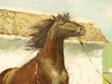 a painting of a horse that is standing in the grass