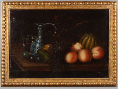 Huile sur toile "Nature morte aux pêches".