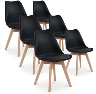set of 4 black dining chairs with wooden legs