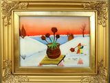 une peinture de fleurs dans un vase sur une table