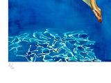 a painting of a woman diving in a pool
