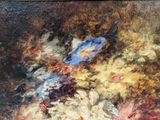 a painting of flowers in a vase on a table