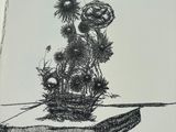pencil drawing of a vase of flowers on a table