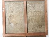 a picture of an old wooden cabinet with glass doors